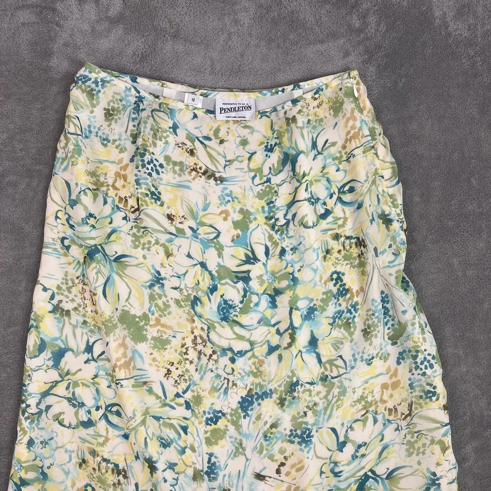 VTG Pendleton‎ Midi Skirt Womens 10 100% Silk Floral Bright Vacation Resort